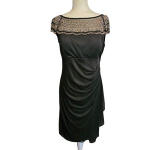 MSK Midi Dress Sheer Beaded Top Black  Womens Size 12